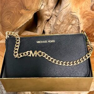 New With Box Michael Kors Jet Set Small Chain Clutch Black Purse